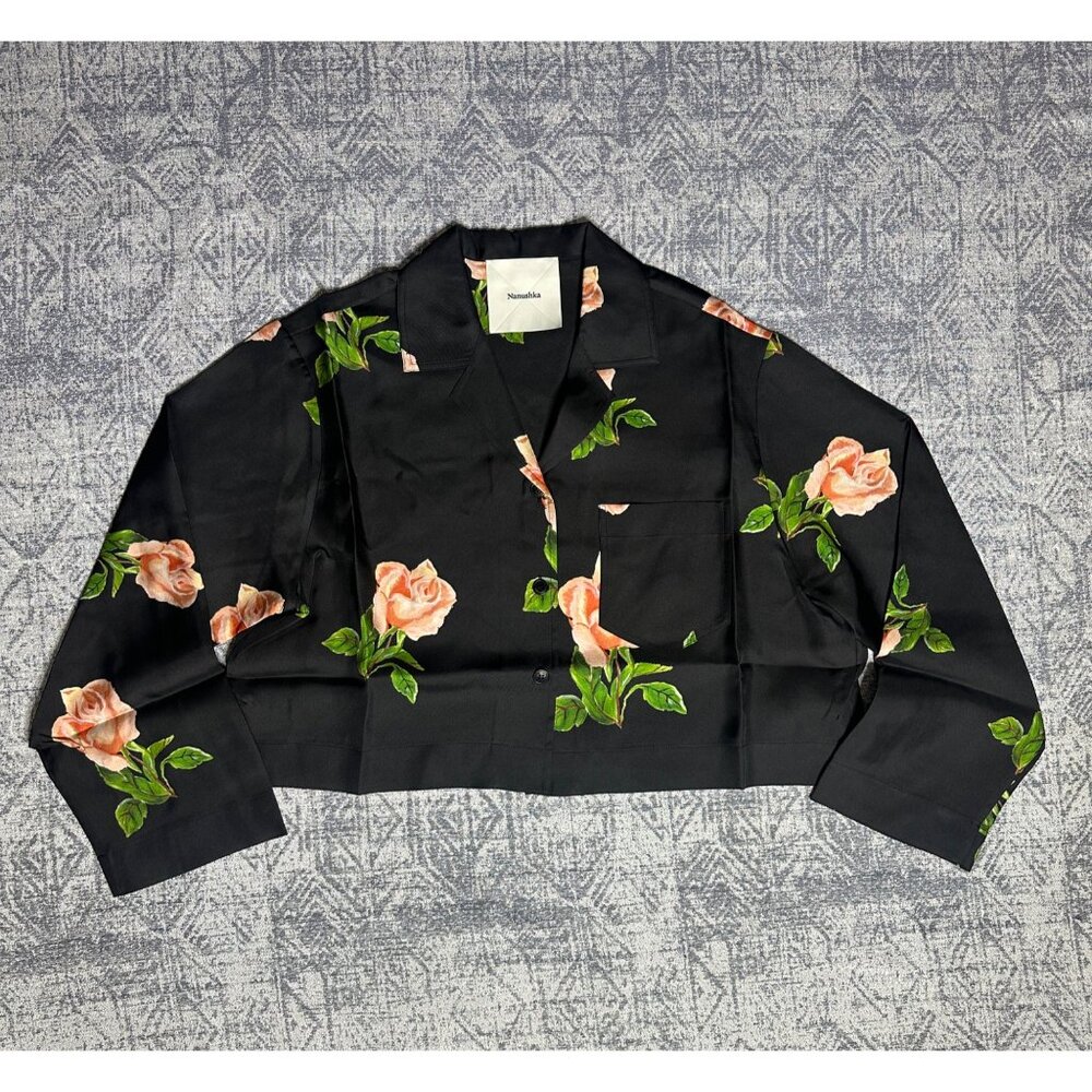 Nanushka Valley Silk Cropped Twill Long Sleeve PY Jama Shirt